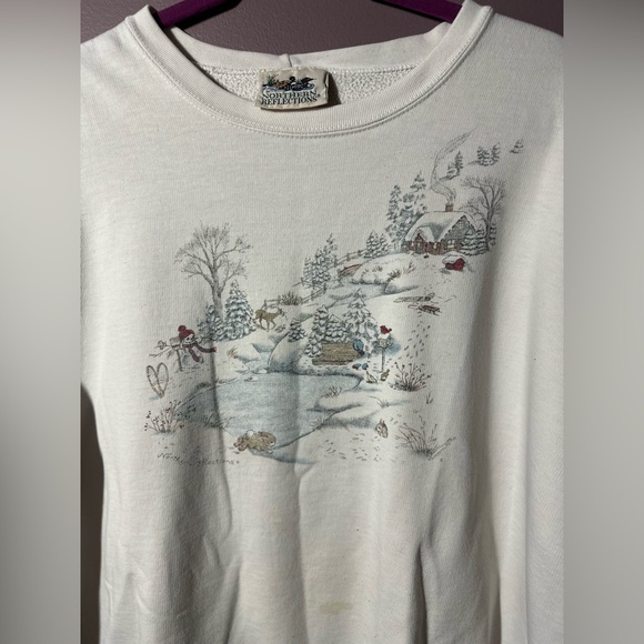 Northern Reflections Tops - Northern Reflections Off White Sweatshirt with Winter Scene
